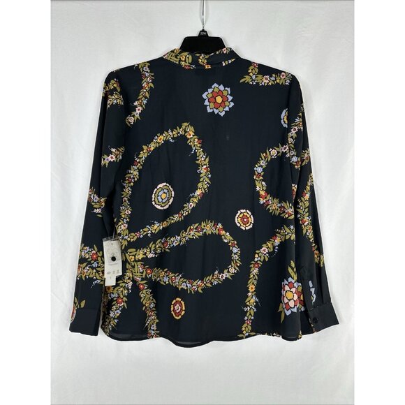 ModCloth Top Blouse Womens Size XL Gray Floral Long Sleeve Front Tie BOHO New - Picture 7 of 15